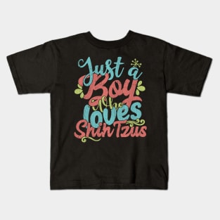 Just A Boy Who Loves Shih Tzu Dog Gift graphic Kids T-Shirt